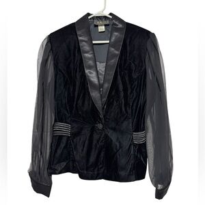 Vintage‎ Black Velvet Sheer Blazer Jacket Size 14 Tuxedo Gothic Vamp Formal Dark